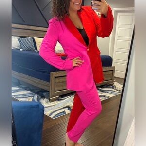 GeeGee Vibrant Pink and Red Blazer and Pants Set